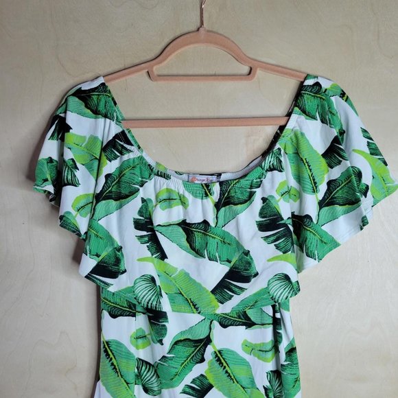 Orange Tree White Green Leaf Off the Shoulder Body Suit Women Size L - Picture 3 of 11